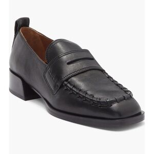 Labucq George Whipstitch Black Leather Penny Loafers 37=7